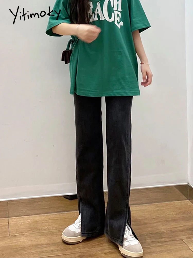 

Джинсы-карго Yitimoky женские прямые с карманами, винтажная уличная одежда с завышенной талией, повседневные Модные мешковатые брюки из денима ...