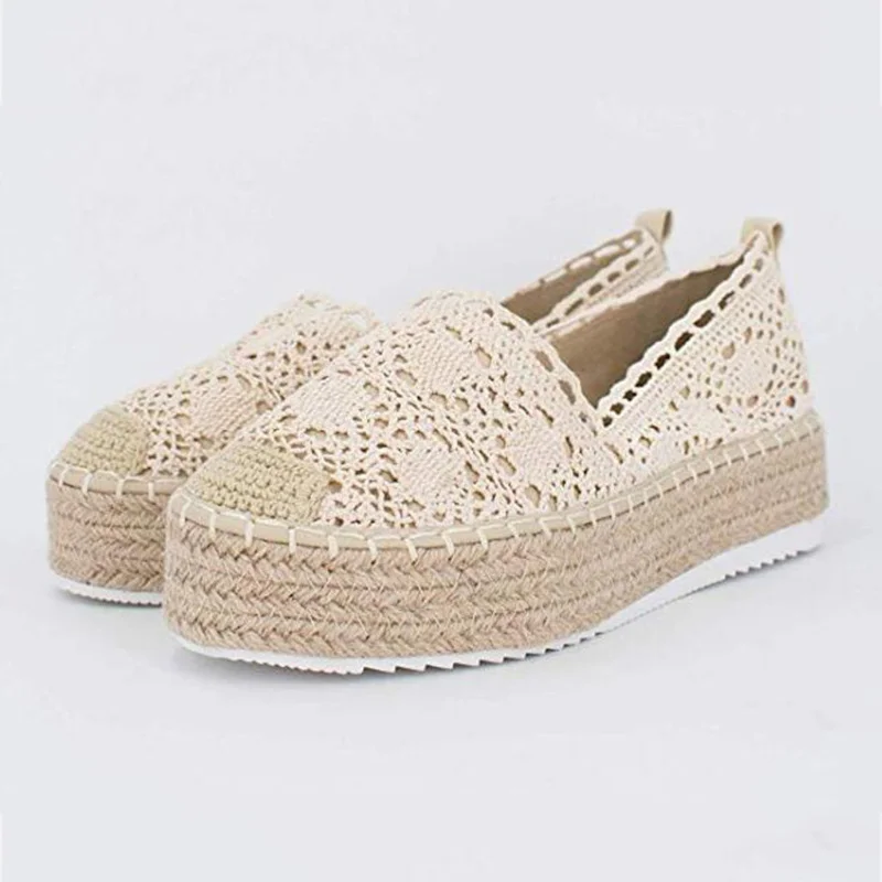 

Shoes Woman Flat Chaussures Femme Zapatos De Mujer Women's Hollow Platform Casual Shoes Solid Color Breathable Wedge Espadrilles