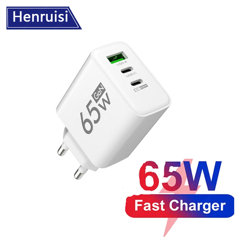 

65W 3 Ports GaN USB PD Charger Fast Charging Type C Travel Adapter USB QC 3.0 For iPhone 13 Pro Xiaomi 13 Pro Samsung Huawei P50