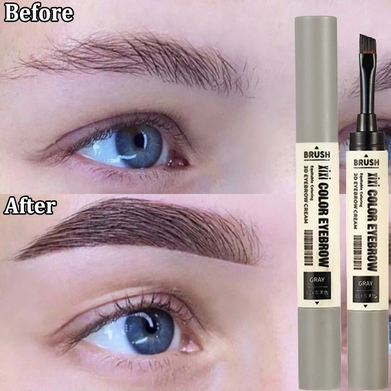 

Waterproof Eyebrow Cream Pen Lasting Natural Smooth Silky Brown Grey Eyebrow Shape Tinted Eyeliner with Brush Makeup Cosmetic