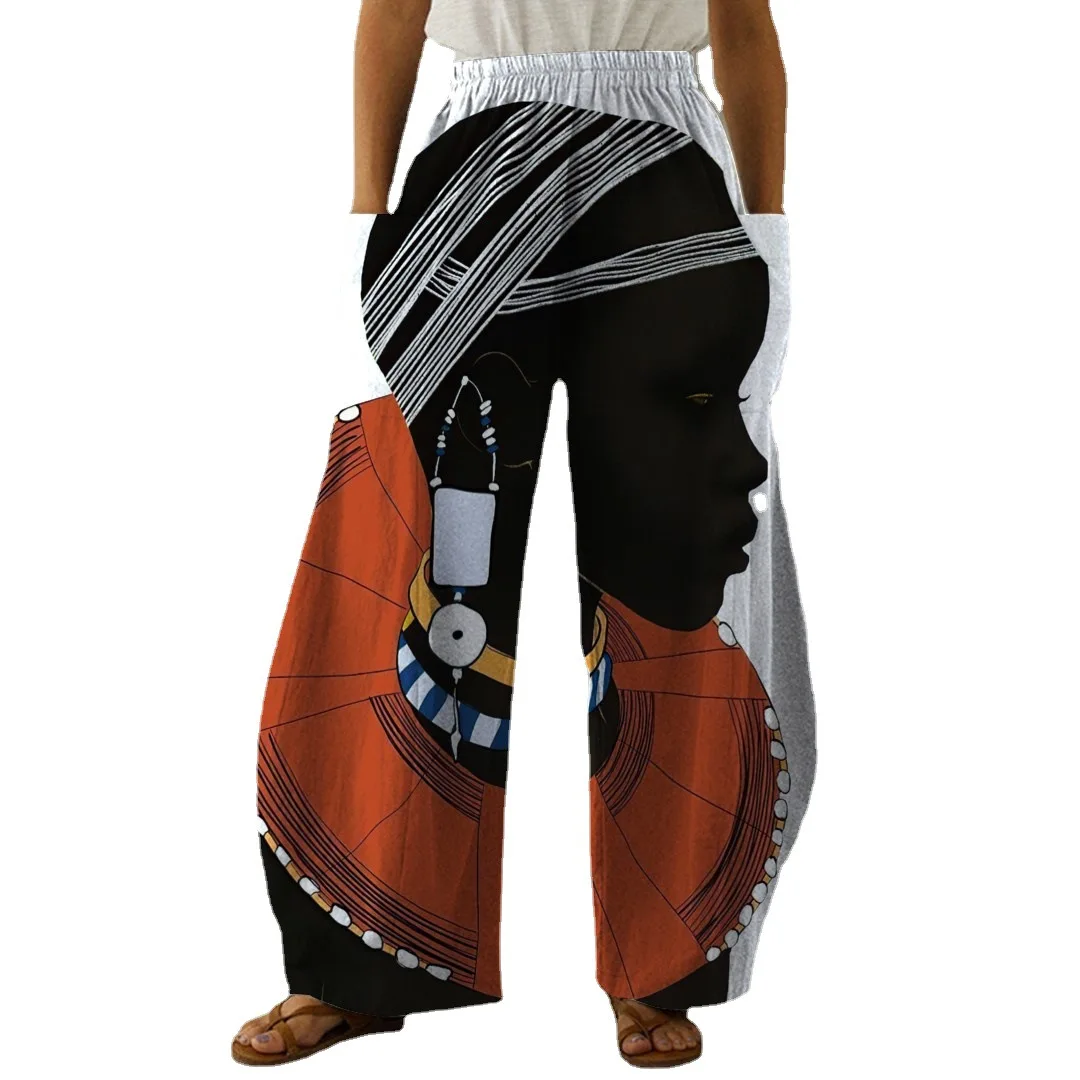 

Женские винтажные брюки с цветочным принтом и широкими штанинами