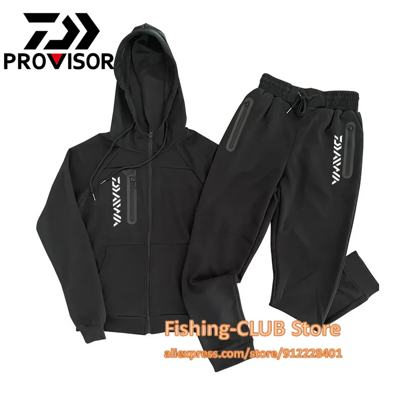 

Комплект спортивной одежды Daiwa мужской из 2 предметов, свитшот с капюшоном и штаны, худи, однотонные Джоггеры для рыбалки, весна-осень