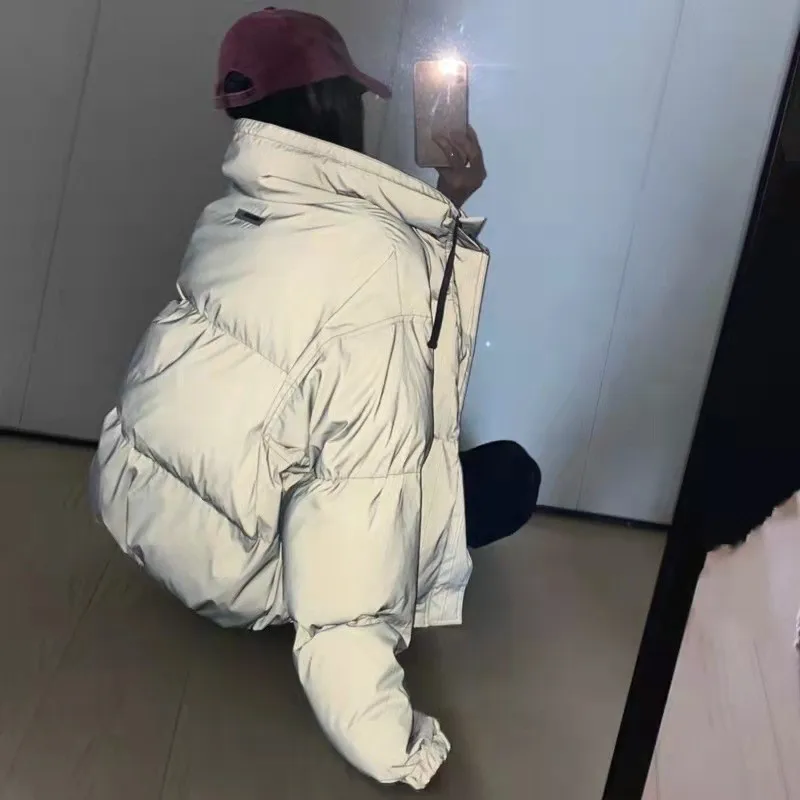 New Fashion women's winter jacket Men Light Reflecting down cotton Padded jacket Stand collar female Thicken Plus size parkas