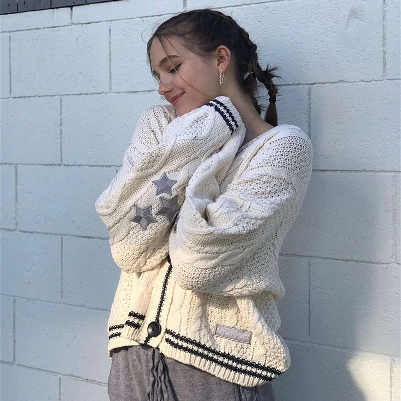 

Y2k Star Embroidered Pink Cardigan Women Fashion Purple Harr Y Styles Knitted Cardigan Tay Loose Knitted Sweater Swif Cardigans