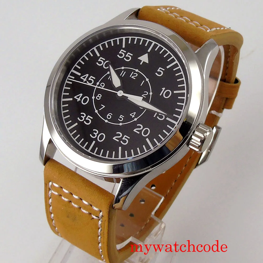 42mm Corgeut Black Sterile Dial Miyota 8215 ST1612 Automatic Pilot Style Wristwatch for Men Sapphire Glass Green Luminous Marks