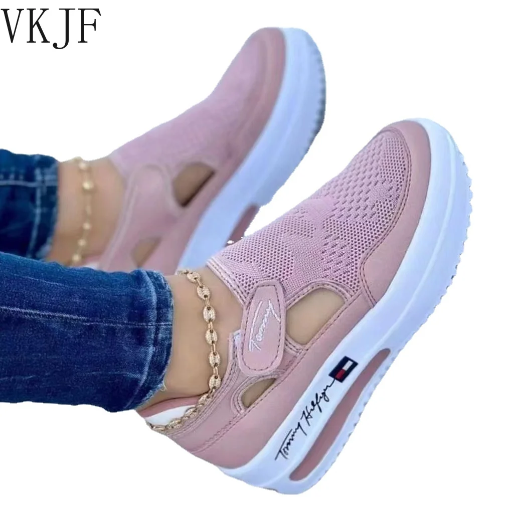 

2022 Women Fashion Vulcanized Sneakers Platform Solid Color Flats Ladies Shoes Casual Breathable Wedges Ladies Walking Sneakers