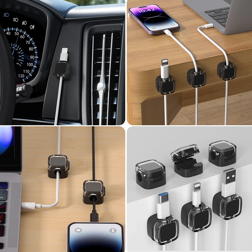 Фото NNBULI Новый магнитный зажим USB-кабель Гладкий регулируемый акриловый универсальный устройство для намотки кабеля под столом для управления проводом ﻿ №3
