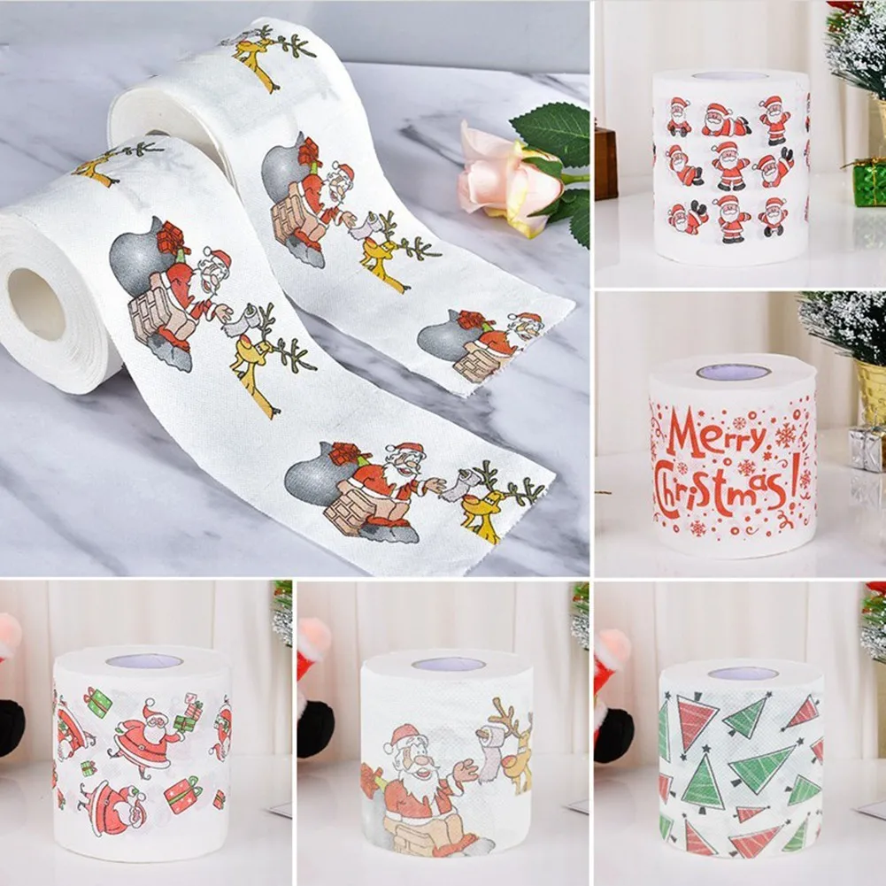 

Santa Claus Pattern Roll Paper Toilet Paper Christmas Prints Funny Lavatory Decorations Home Christmas Style Ornaments Novelty