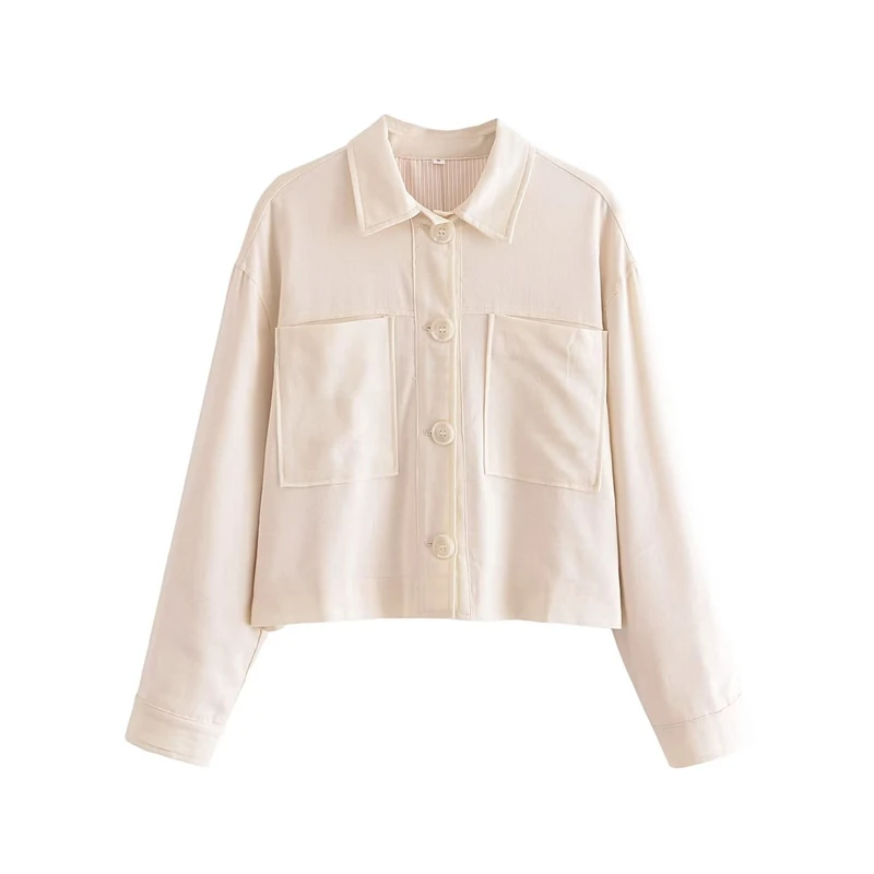 

SLTNX Fashion Linen Jackets For Women Chic Big Pockets Coat Female Casual Single-breasted Jacket Ladies Beige New Outerwear