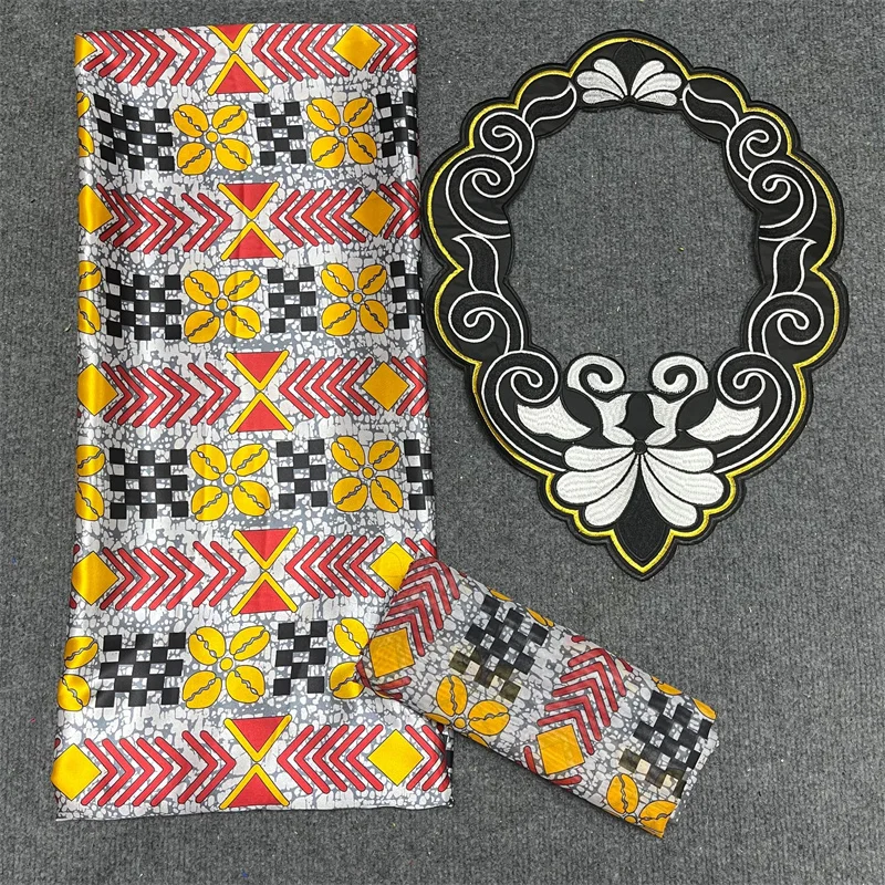 

African Wax Ribbon Silk Wax Ankara 2022 Satin Fabric 4 Yards Audel/modell Organza Fabric +2 Yards Chiffon For Dress Party XM8192