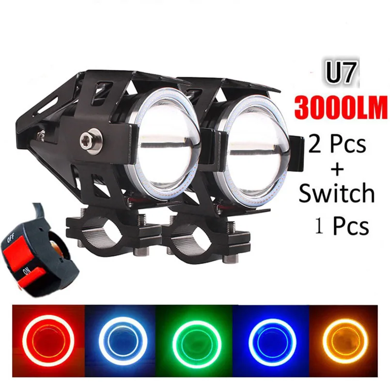 

2 PCS External Spotlight Electric Vehicle Led Light Motorcycle Strong Light Led Headlight Angel Eye U7 Laser Cannon Headlight