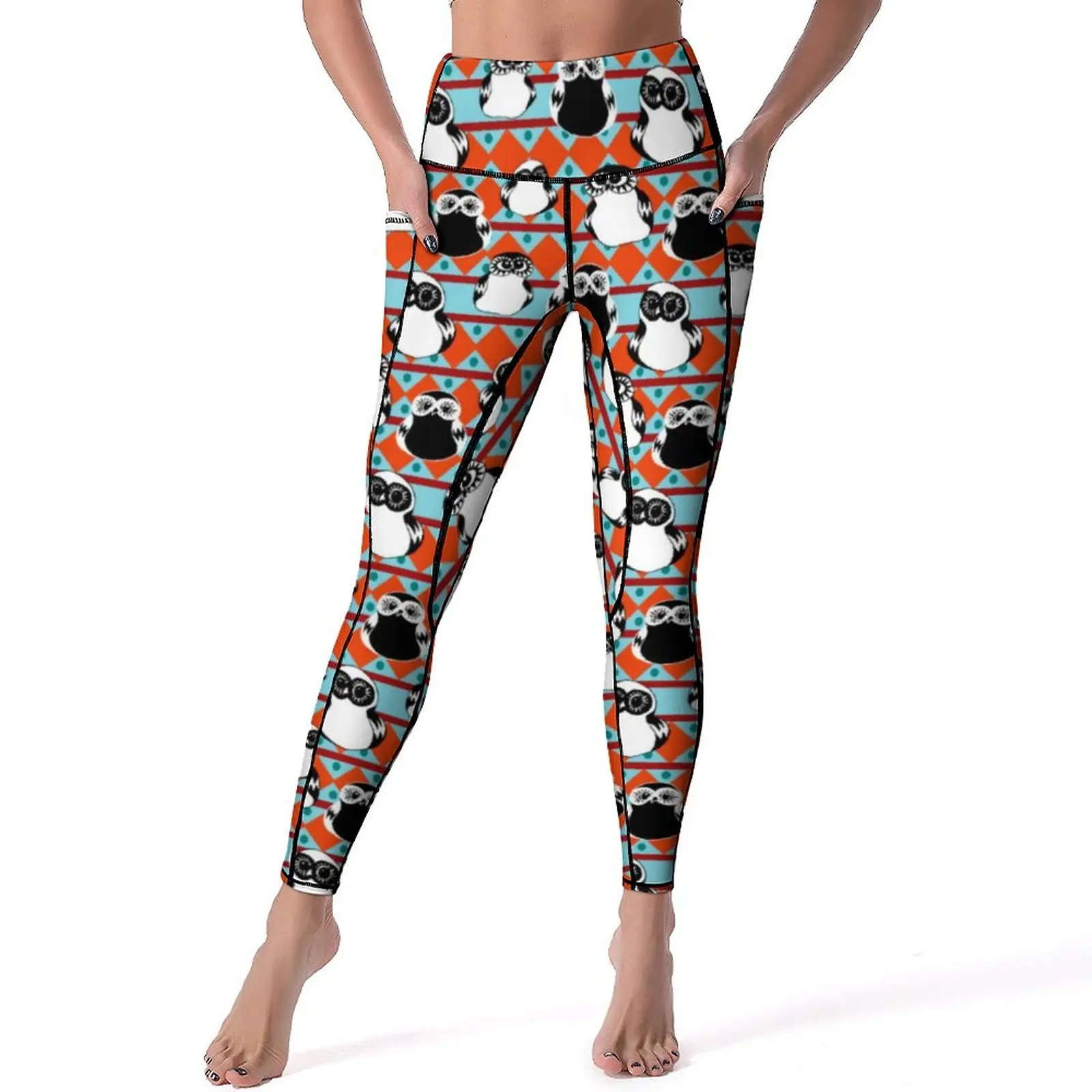 

African Owl Yoga Pants Sexy Retro Geometric Print Custom Leggings Push Up Fitness Gym Leggins Female Funny Elastic Sports Tights