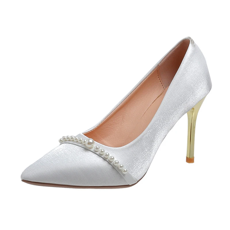 

Женские туфли на высоком каблуке с жемчугом, новая модель весна-осень 2023, удобные туфли с острым носком на тонком каблуке