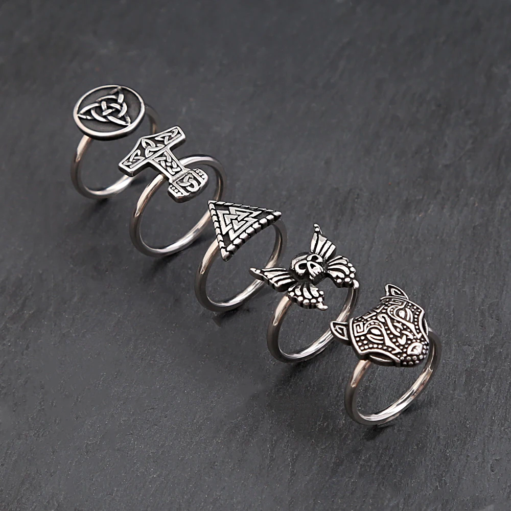 

Fashion Vintage Viking Thor's Hammer Ring For Men Women Punk Stainless Steel Butterfly Skull Head Finger Rings Gift Dropshipping
