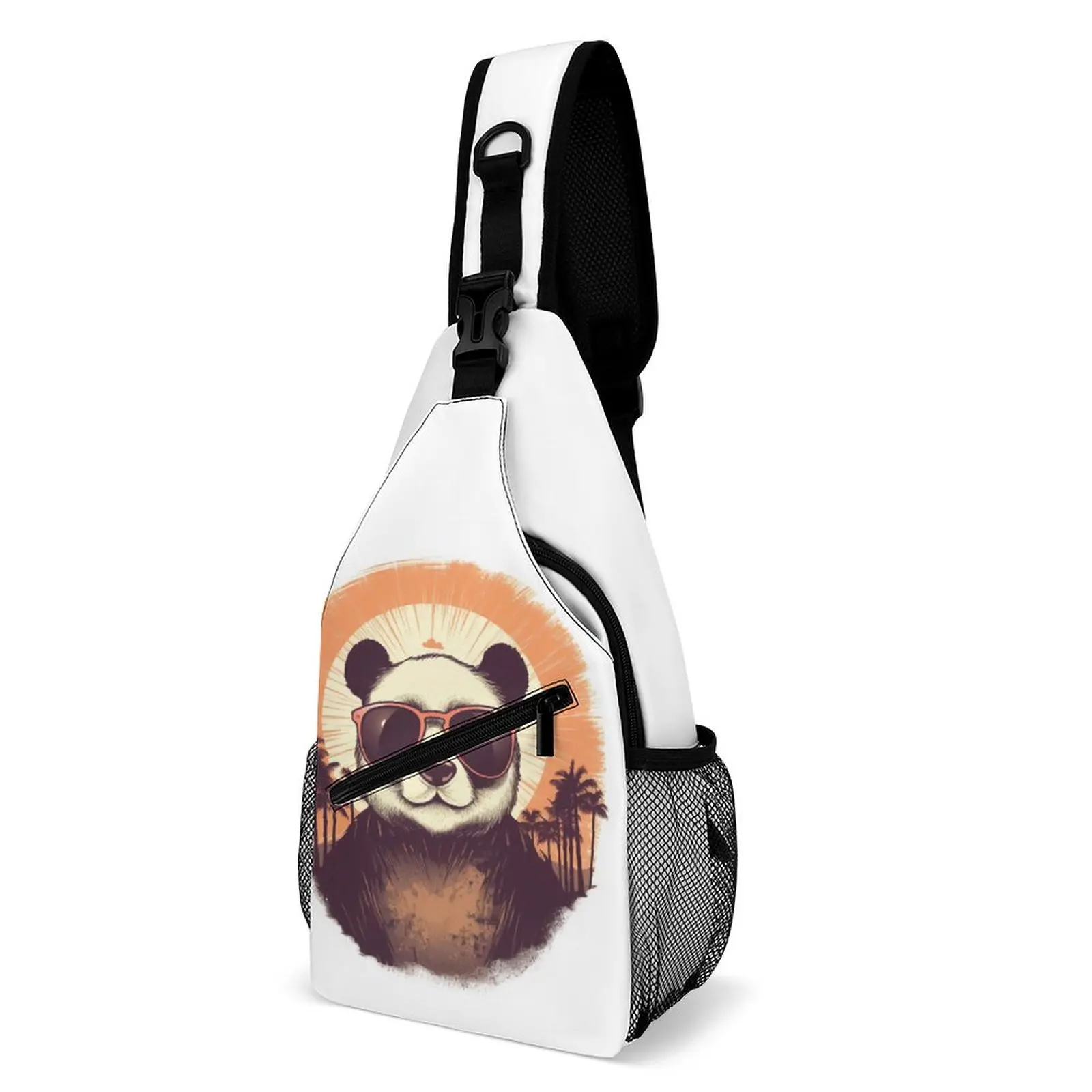 

Panda Shoulder Bags Retro Sunset Cool Chest Bag Men Motorcycle Outdoor Style Sling Bag High School Graphic Crossbody Bags