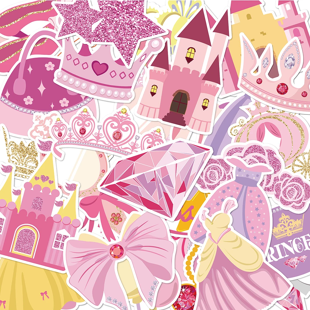 

WT041 30Pcs Girl Cartoon Princess Castle Crown Birthday Party PVC Waterproof Fridge Skateboard Luggage Stickers Toys Decal Label