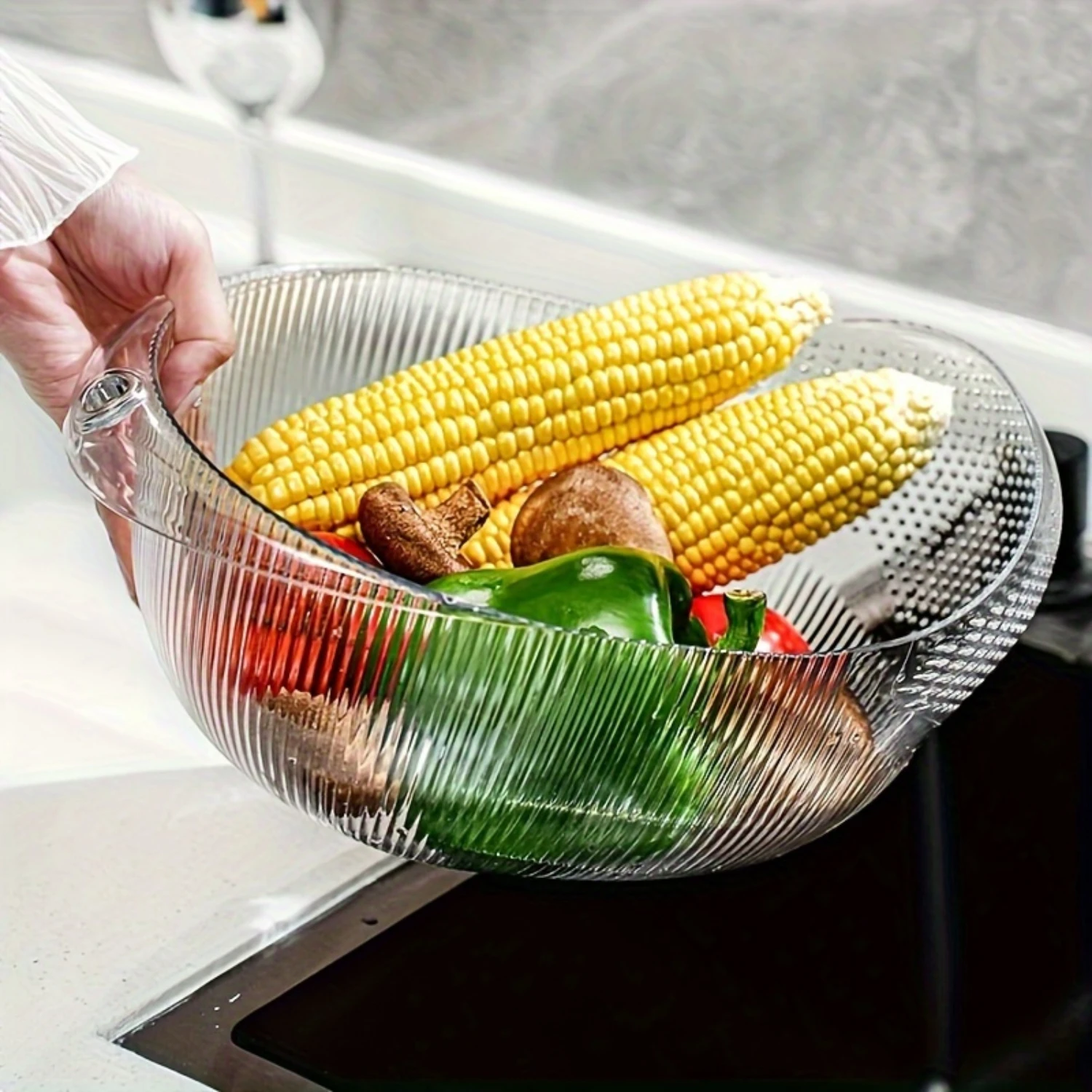 Кухонный Дуршлаг с тонкой сеткой удобные ручки для фруктов и овощей-прочная