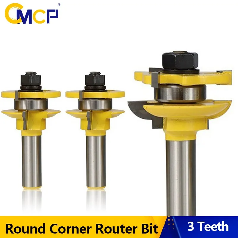 

CMCP 3 Teeth Round Cornor Router Bit 2pc 1/2" Shank Tenon Cutter Woodworking Tools For Template Trim Router Bit