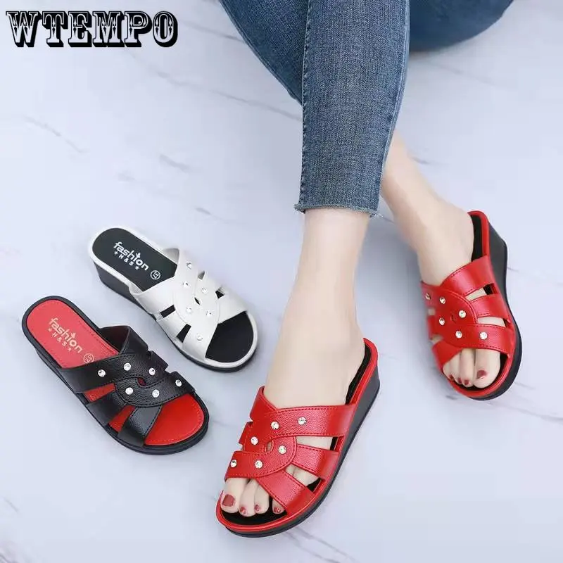 

WTEMPO Women's Summer PVC High Heel Slippers Thick Bottom Fashion Home Non-Slip Soft Bottom Wedge Sandals Wholesale Dropshipping