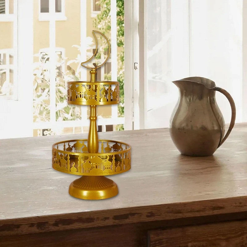 

Ramadan Tray Eid Mubarak Plate Muslim Metal Tray Party Serving For Breakfast Dinner Dessert Pastry Display Holder