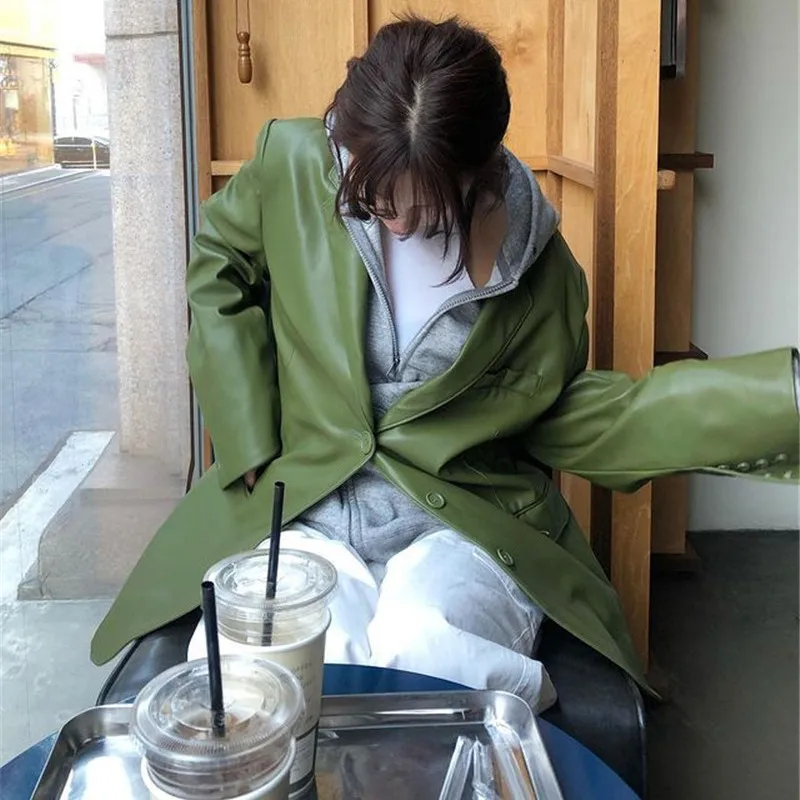 Sungtin Новые куртки-блейзеры из кожи большого размера для офисных леди для женщин весной и осенью, повседневные женские фальшивые пальто, элегантные топы.