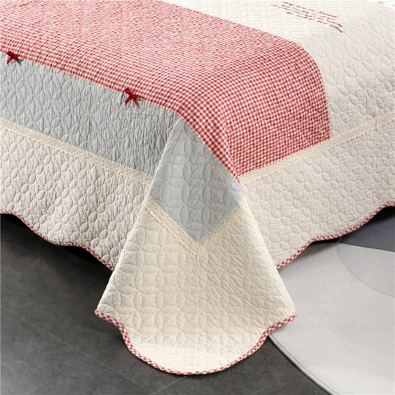 Handmade 100% Cotton Quilted Bedspread Set Patchwork Linen Blanket Soft Cubrecam Bed Cover Colcha Summer Quilt Set Sheet 3Pieces images - 6