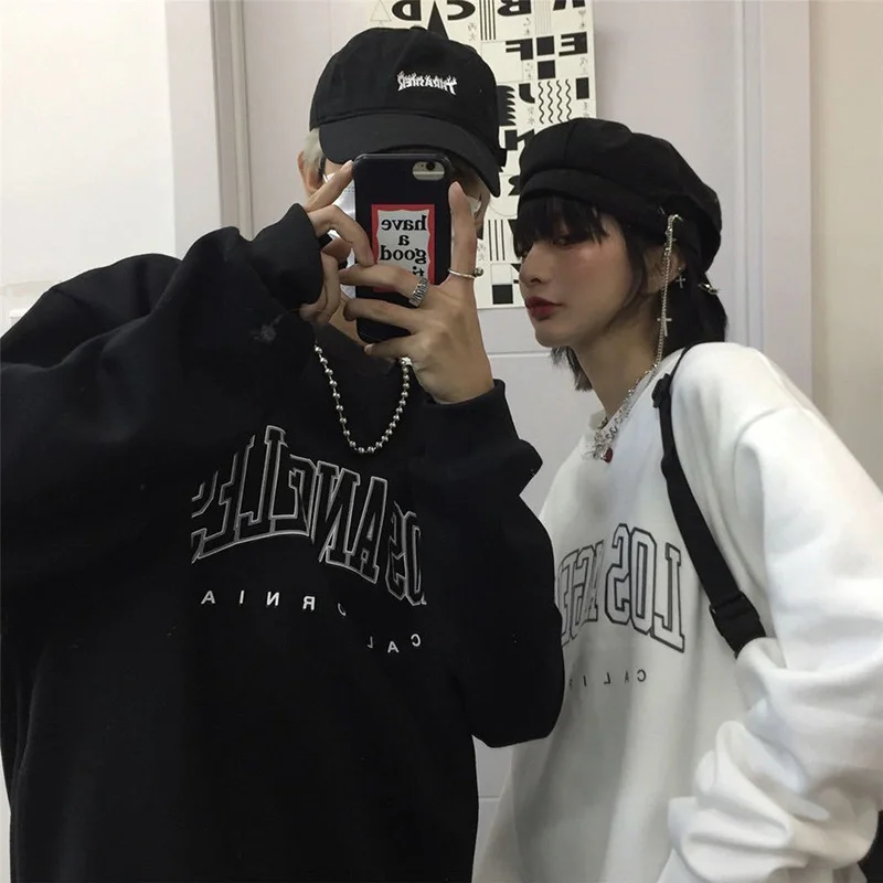 

Sweatshirts Women Loose Pullover Sweat Oversize Streetwear Y2K Hoodie Men Harajuku Fashion Korean Style Letter Graphic Print