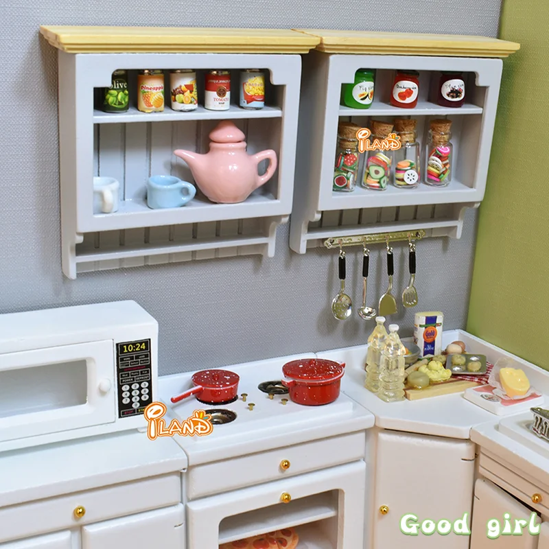 

Dollhouse Miniature Mini Wood Display Cupboard Cabinet Shelf Showcase Decor Storage Model For 1:12 Dollhouse Kitchen Furniture