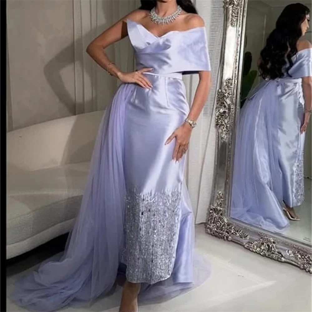 

MOLISA Flower Elegant Strapless Crystals Long Sleeve Evening Dress For Woman Floor Length Formal Elegant Prom Gown New 2023