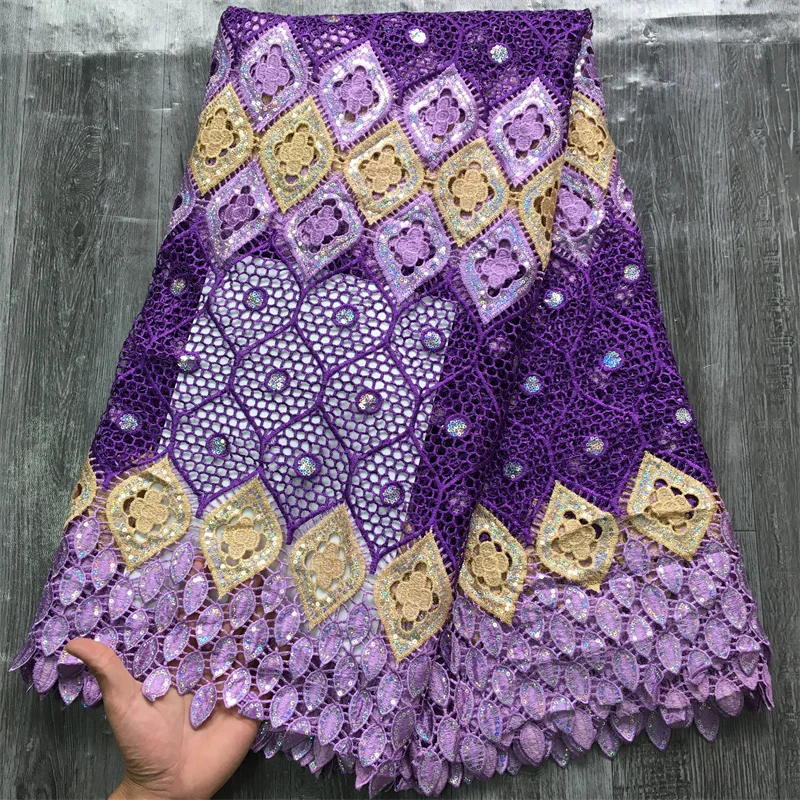 2024 Высококачественная Водорастворимая кружевная ткань с блестками африканская