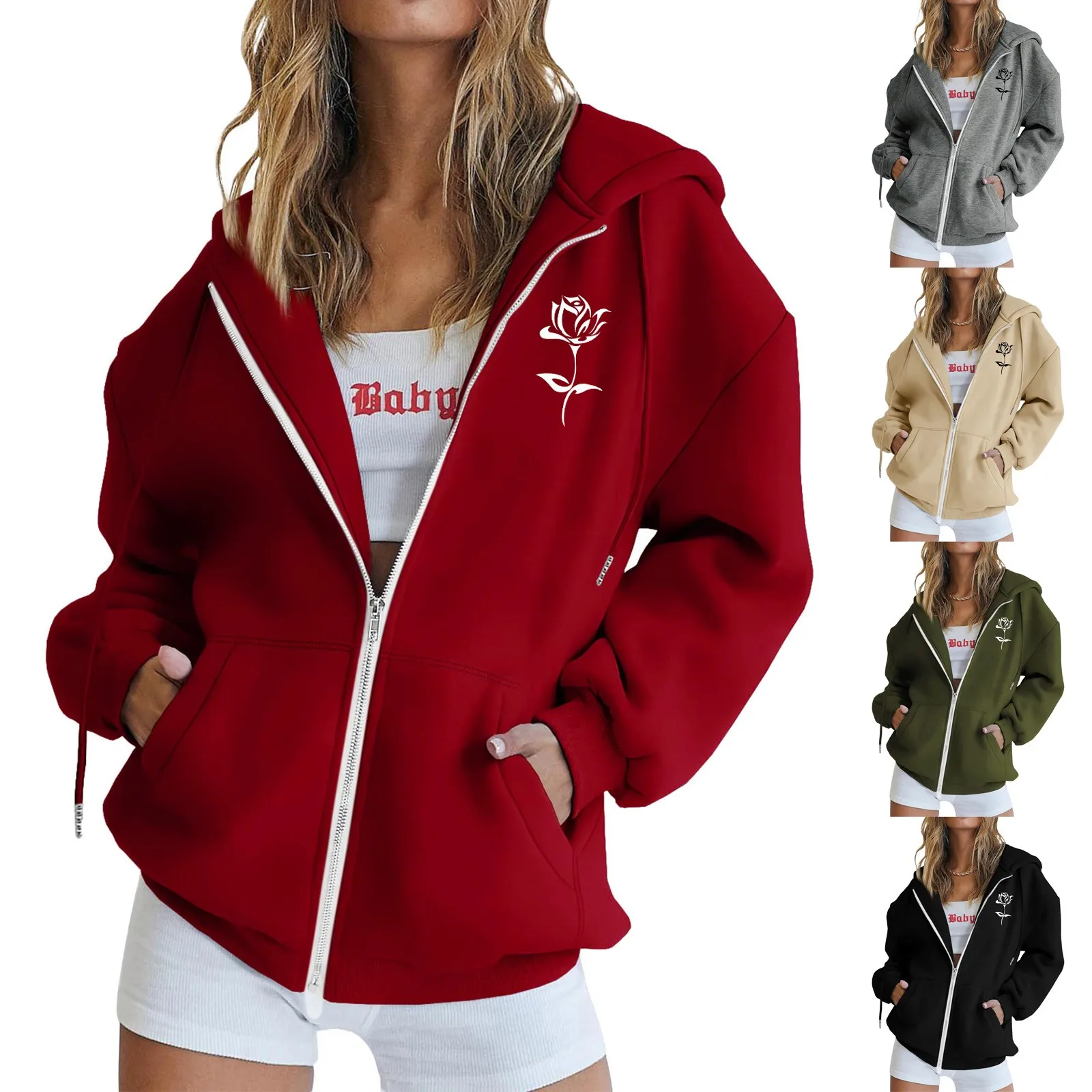 

Женское повседневное пальто на молнии с капюшоном и длинным рукавом