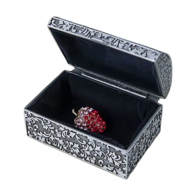 

Vintage Metal Jewelry Box Small Trinket Storage Organizer Box Chest Ring Case