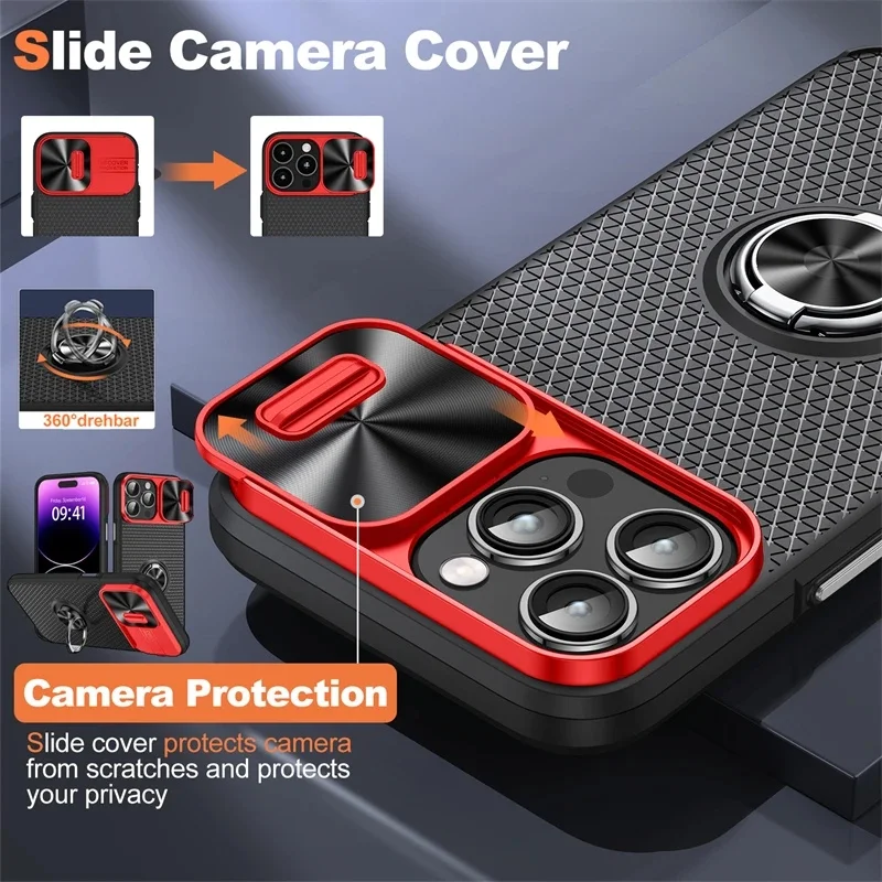 

Чехол для iPhone 14 Pro Max, противоскользящая камера, автомобильный защитный чехол с магнитным кольцом для телефона iPhone 14 Max 14 Pro, Противоударная задняя крышка с подставкой