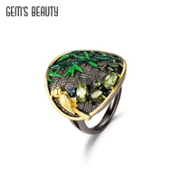 gems beauty original design handmade enamel 925 sterling silver ring for women bird bamboo peridot fine jewelry 2022 new trend