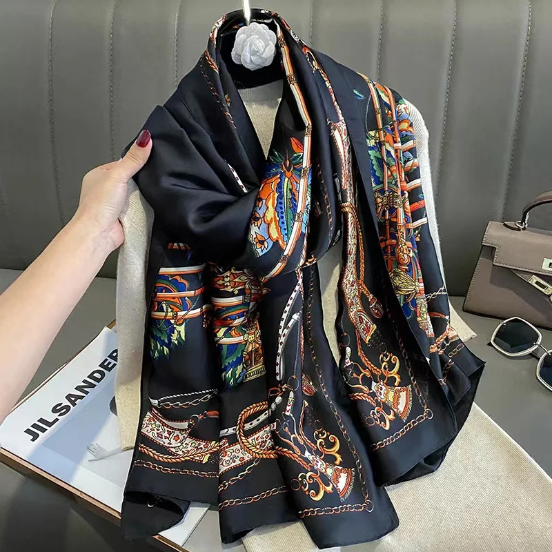 

Luxury Silk Scarf Women Foulard Pashmina Shawls Lady Wraps Female Beach Pareo Stoles Bandana Designer Brand Long Scarves 2022