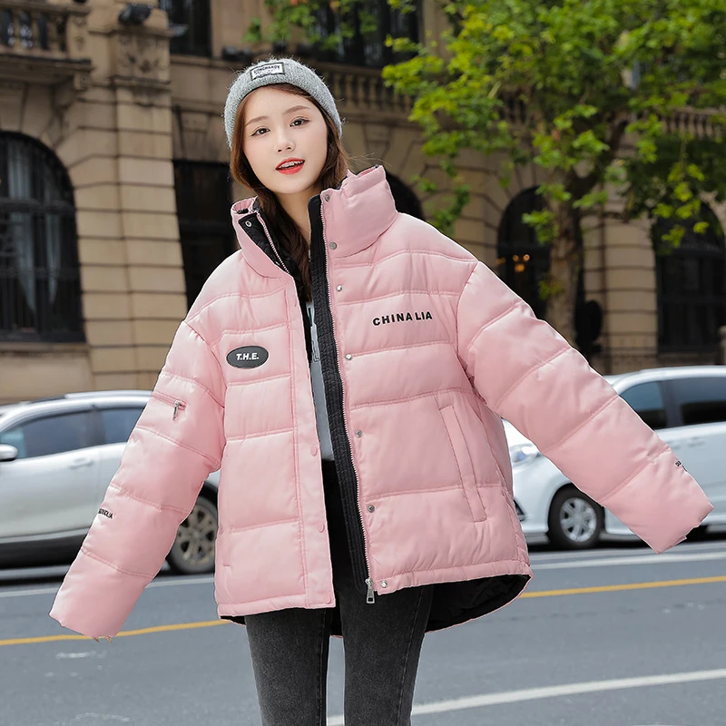 Women 2023 Winter Candy Color Coats Loose Thick Warm Hooded Padded Jacket Winter Letter Outerwear Snow Wear Jackets Parkas Girls
