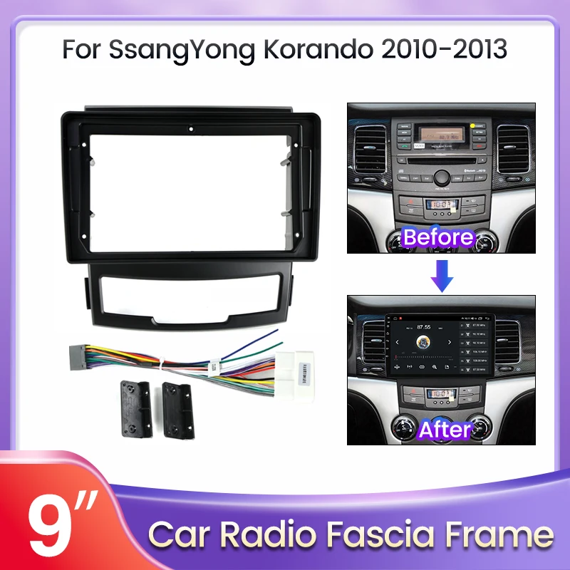 

9 inch Android Radio Car Fascia For Ssangyong korando 2010-2013 2 Din Car DVD Frame Dashboard Install Panel Trim Refitting Kit