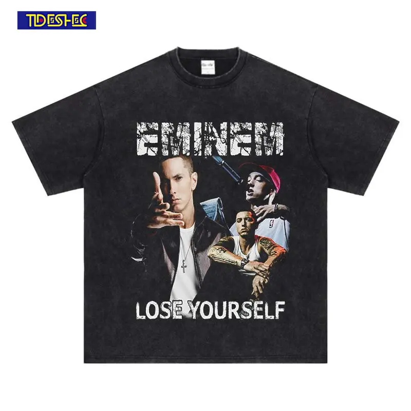 

Hip Hop Rapper Portrait Graphic Print T-Shirts Oversized Summer Men Washed T Shirt Streetwear Vintage Casual Tops Cottoon Tees