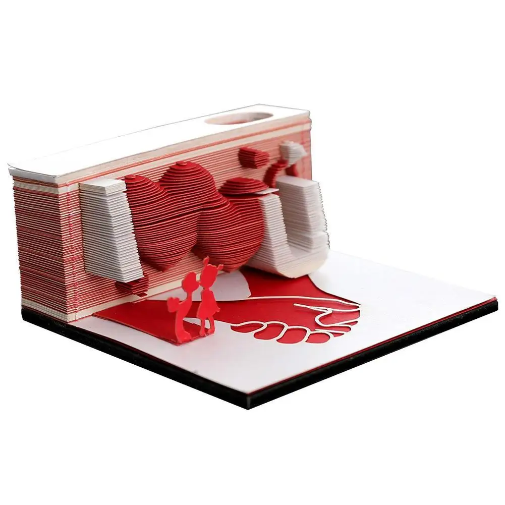

Romantic Red Love Model Three-dimensional Paper Carved Notepad Home Decoration Ornaments 3D Artwork Memo Pads Sticky Notes
