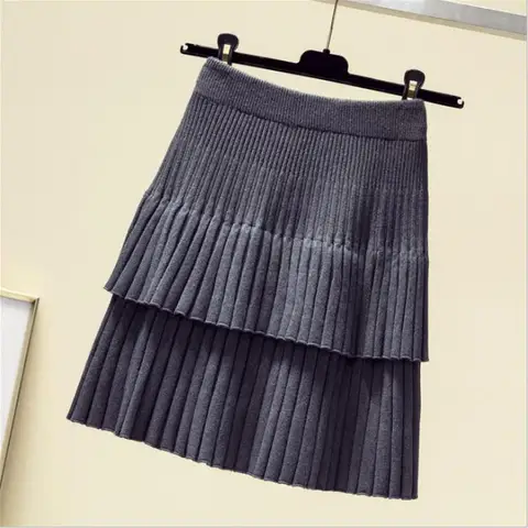 Женская трикотажная юбка с высокой талией, плиссированная юбка в Корейском стиле с эластичной талией, весна-осень