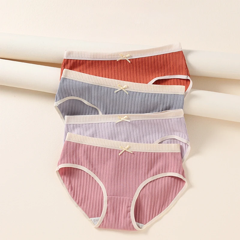 

4pcs Women Cotton Underwear Bow Panties Girls Panty Female Breathable Underpants Low Waist Shorts Girls' Lingerie Briefs