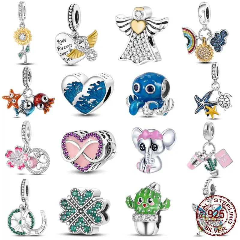 

Beads 925 Sterling Silver Lovely Charm Colorful Flower Cute Elephant Dangle Fit Original Pandora Chamrs Bracelet Pendant Jewelry