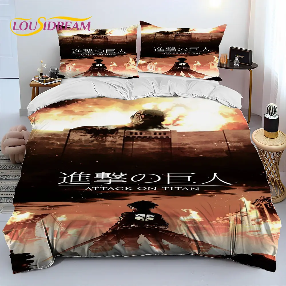 

Anime Attack on Titan Three Piece Comforter Bedding Set,Duvet Cover Bed Set Quilt Cover Pillowcase,King Queen Size Bedding Set