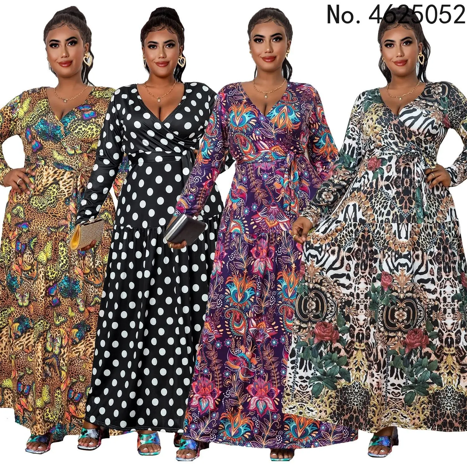 

XL-5XL африканские платья для женщин, весна-осень, африканские женские длинные платья с длинным рукавом и V-образным вырезом из полиэстера, пла...