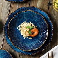 new japanese ceramic dinner plate household creative blue steak plate hotel western food set combination