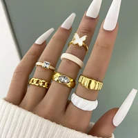 aprilwell vintage gold color butterfly rings for women simple charms aesthetic crystal kpop fashion jewelry gifts anillos bague