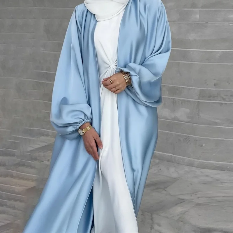 2022 Eid Mubarak Muslim Open Abaya For Women Dubai Turkey Luxury Satin Dresses Jalabiyat Woman Ramadan Moroccan Kaftan Robe