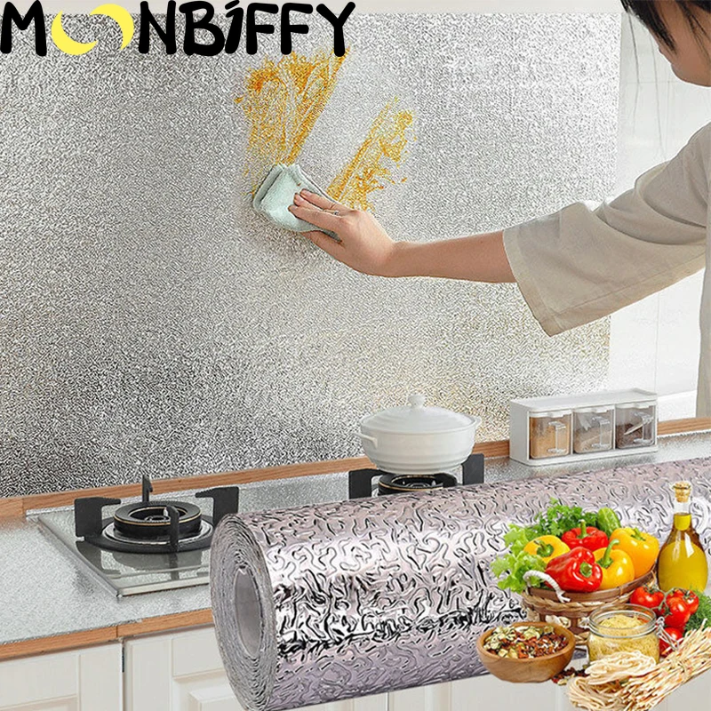 Кухонный самоклеящийся обои против жира, водонепроницаемый фартук из фольги алюминия против загрязнения на газовую плиту в 3D-стиле.