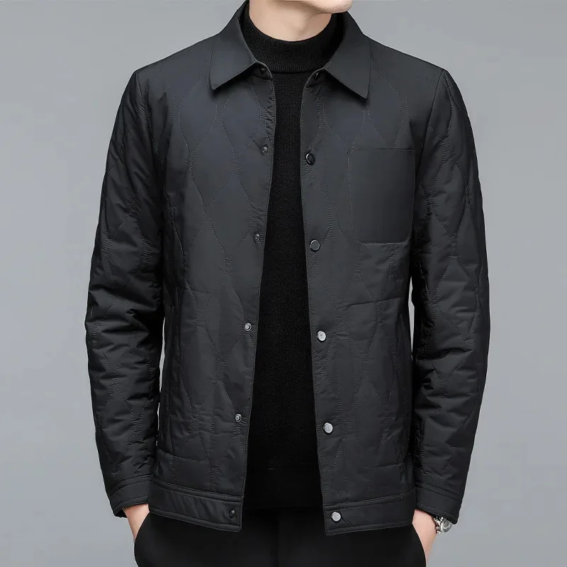 

Winter Men's Mulberry Silk Jackets Business Casual Fashion Slim Parkas Cotton Warm Solid Color Lapel Vintage High Quality Men