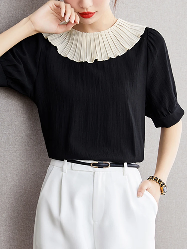 Корейские женские плиссированные блузки модные базовые Топы 2024 летний